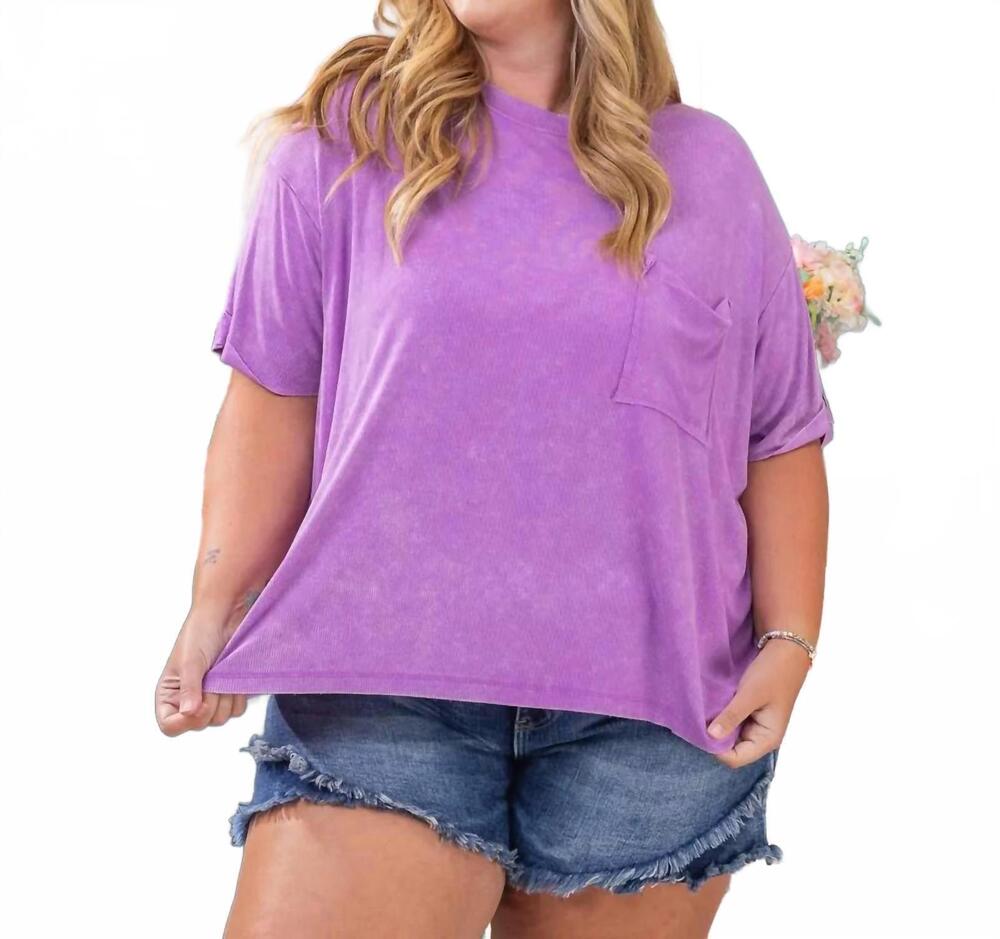 NEW ZENANA wash ribbed short sleeve top in light plum
